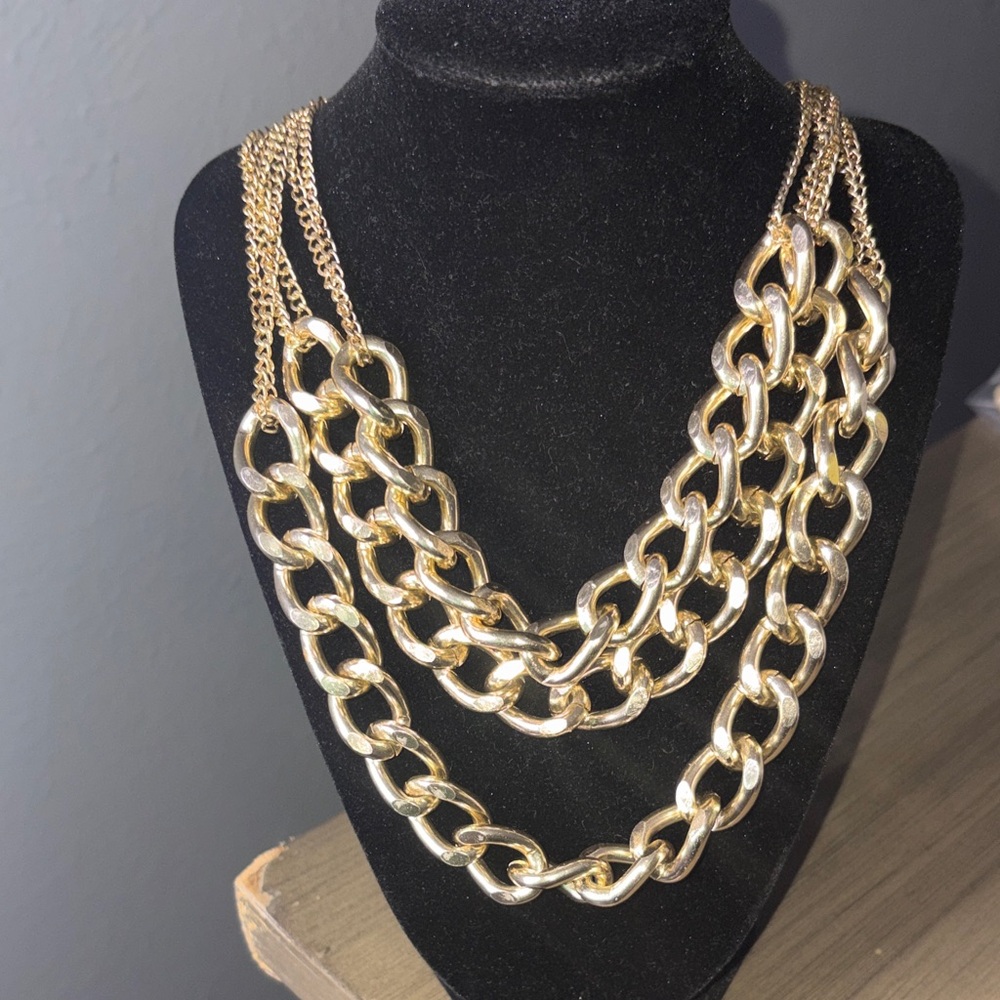 Gold Multi-Strand Chain Statement Necklace - Women Jewelry
